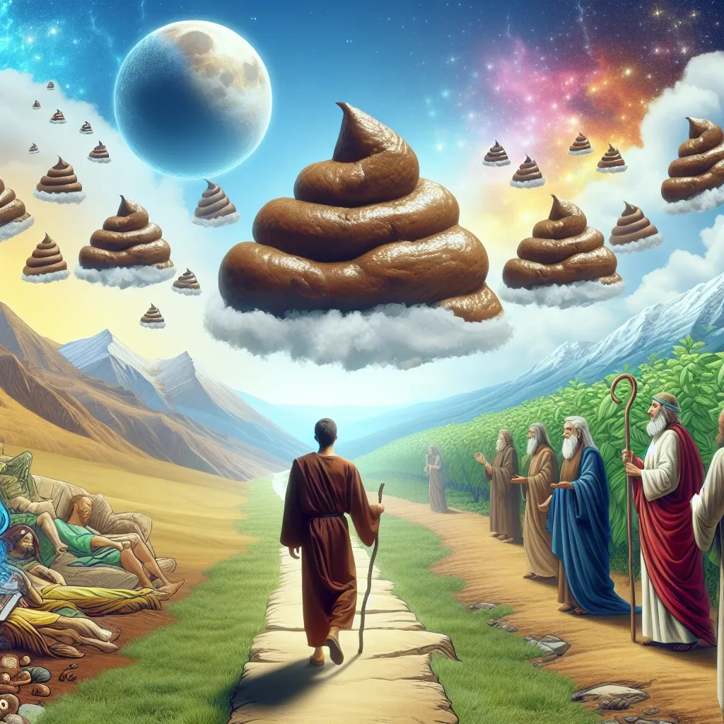 Illustration of the surreal symbolism of seeing feces in a dream in a biblical context.
