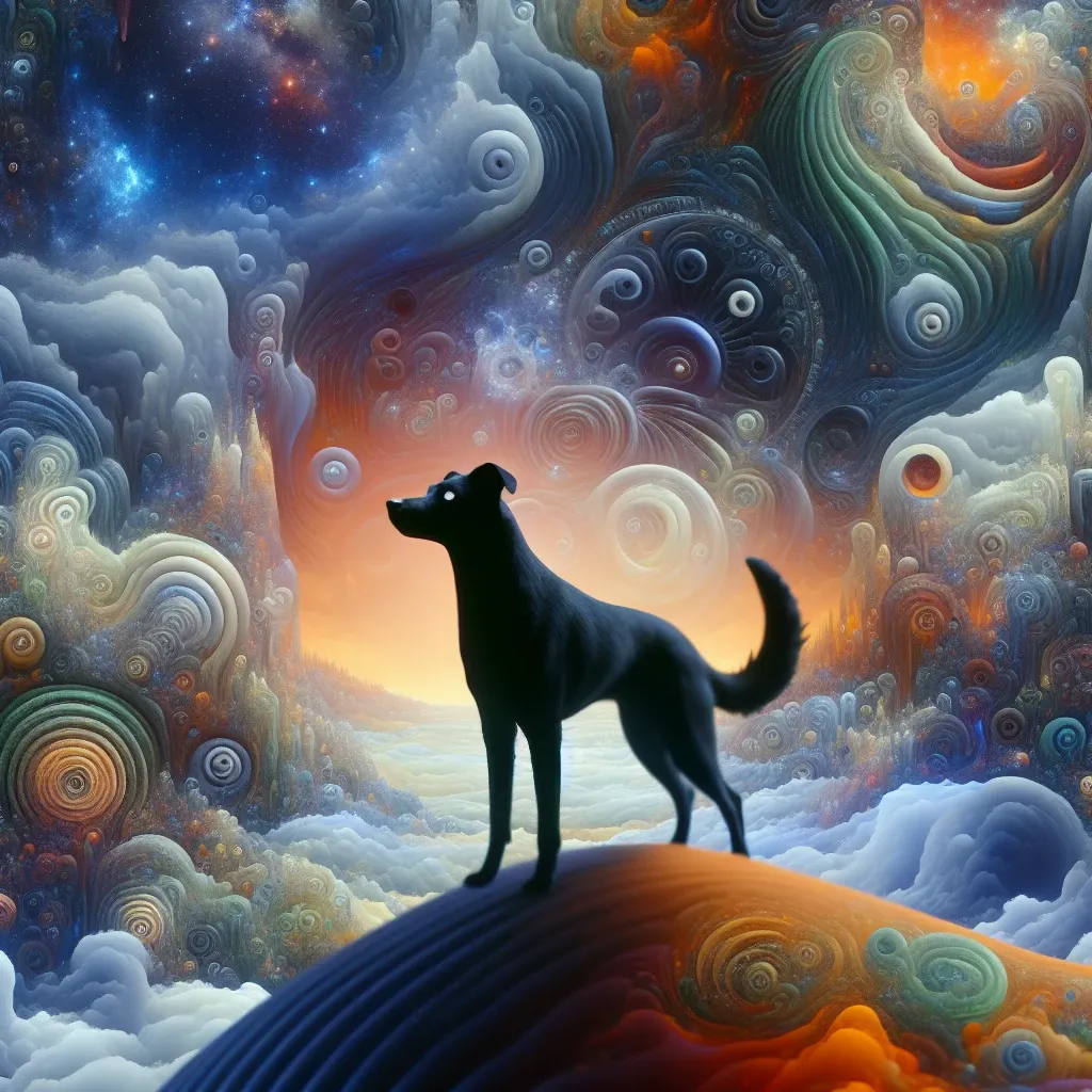 Illustration of a black dog in a dream, representing the mysterious symbolism in biblical contexts.