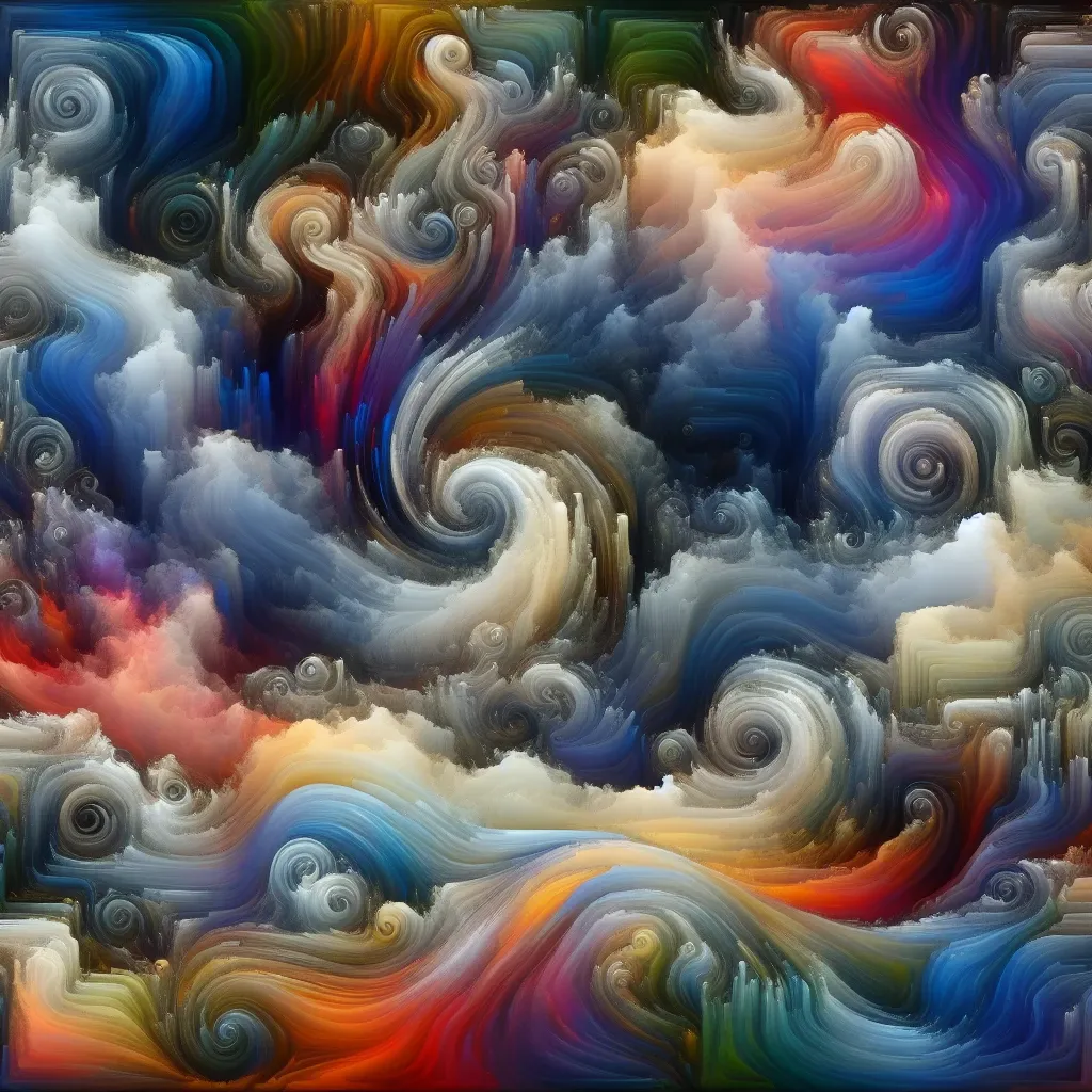 Illustration of a dream with swirling colors and shapes.