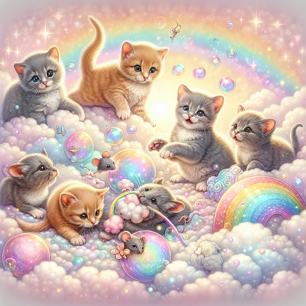 Illustration of kittens playing in a dream