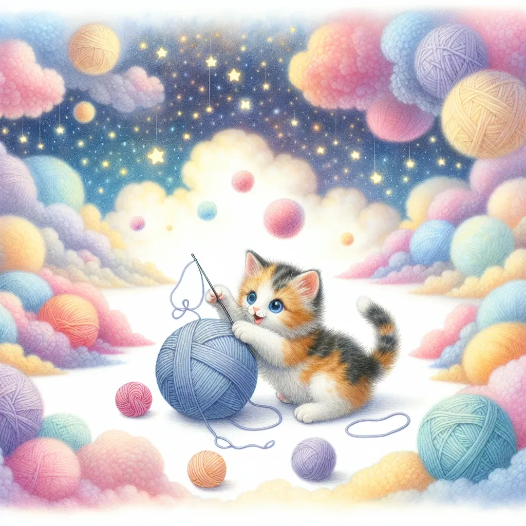 Illustration of a kitten playing in a dream