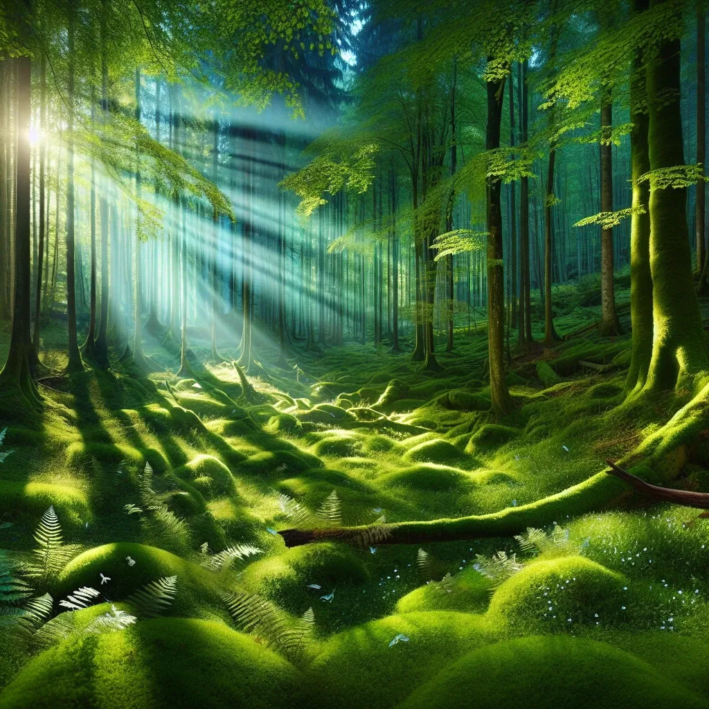 A dreamy green forest symbolizing nature and tranquility.