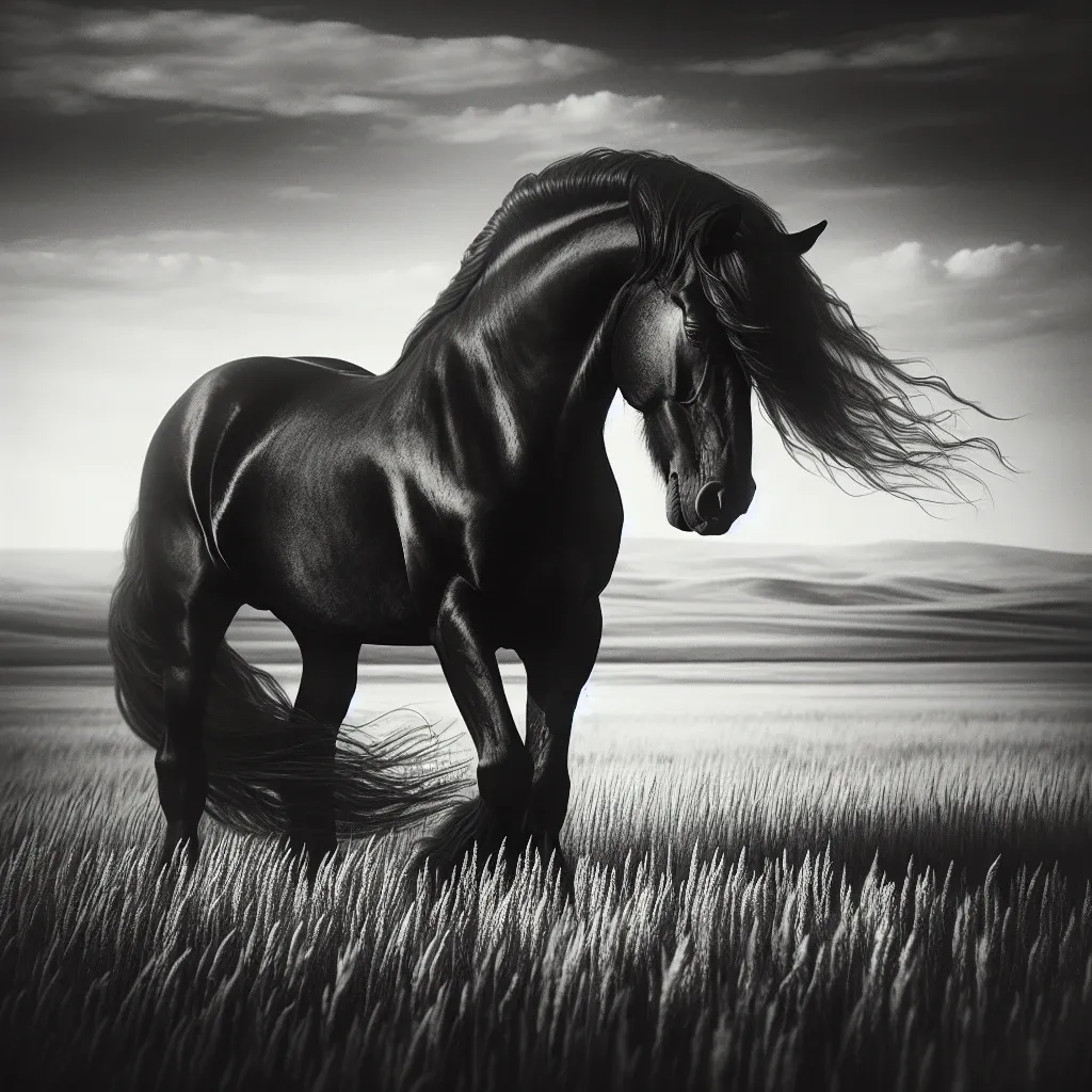The enigmatic black horse symbolizing mystery and power in dreams.