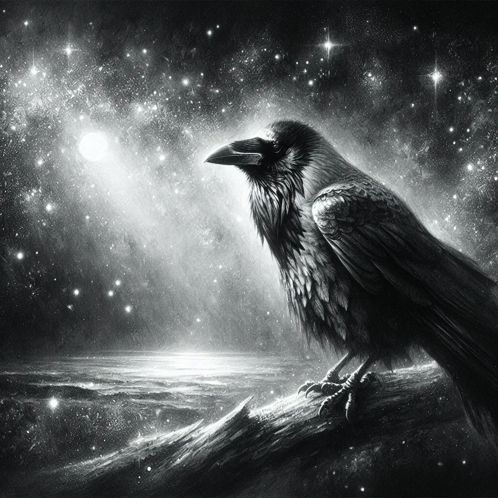 Illustration of a crow in a dream