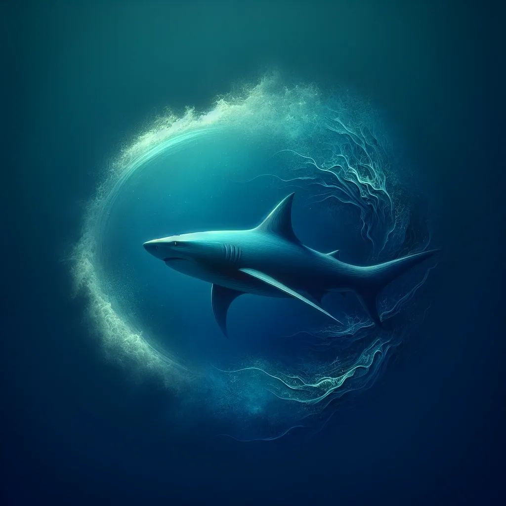 Illustration of a shark in deep blue waters