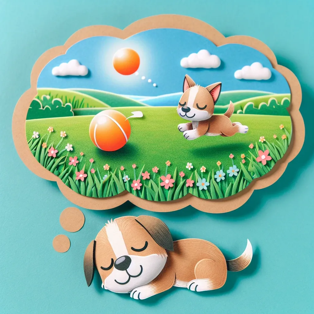 Illustration of a sleeping puppy dreaming