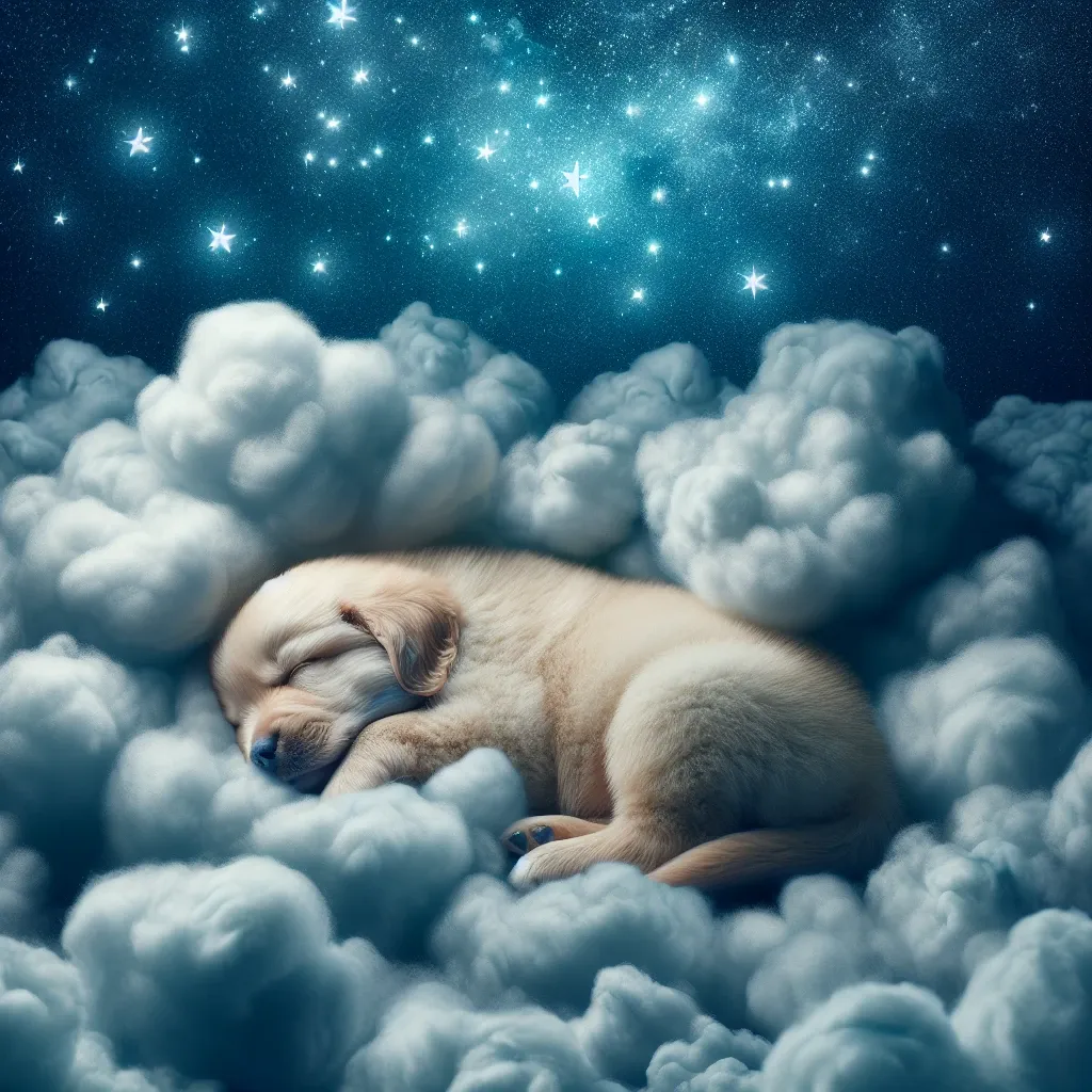 Illustration of a sleeping puppy dreaming
