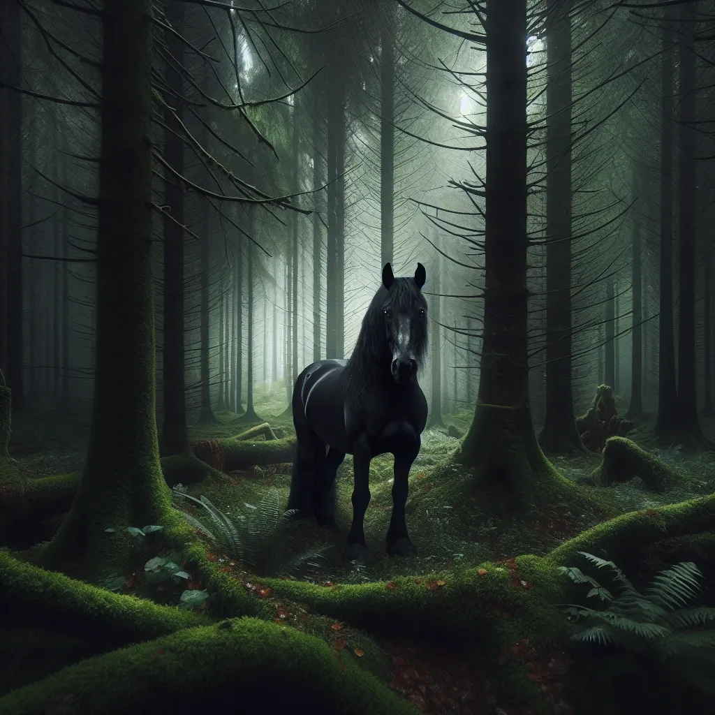 Illustration of a mysterious black horse in a dream