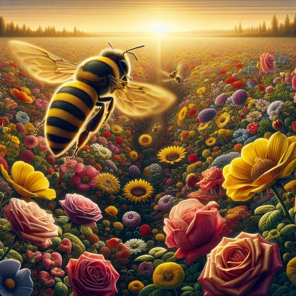 Illustration of a bee in a field of flowers
