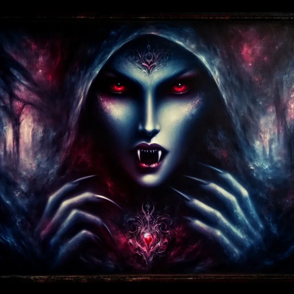 Artistic representation of a vampire in a dark, mystical setting.