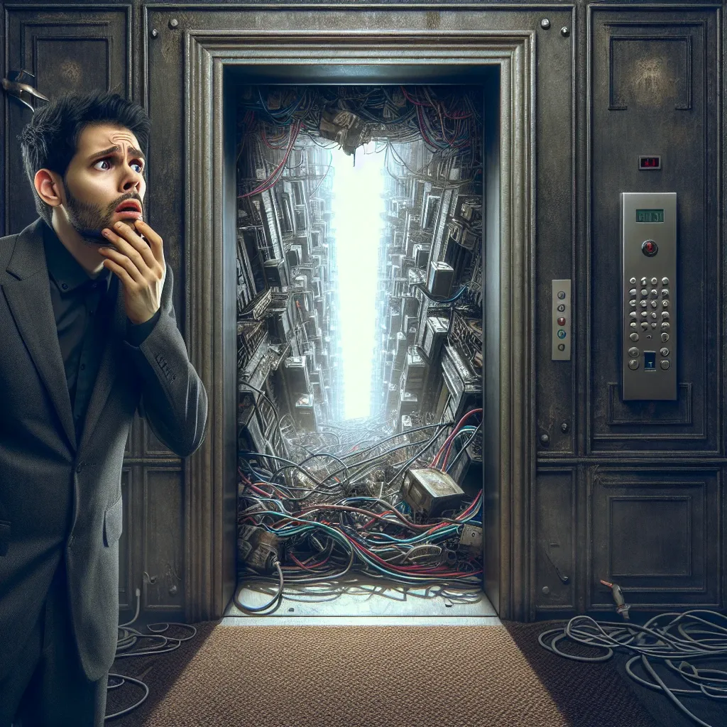 Illustration of a broken elevator symbolizing confusion and obstacles in dreams.