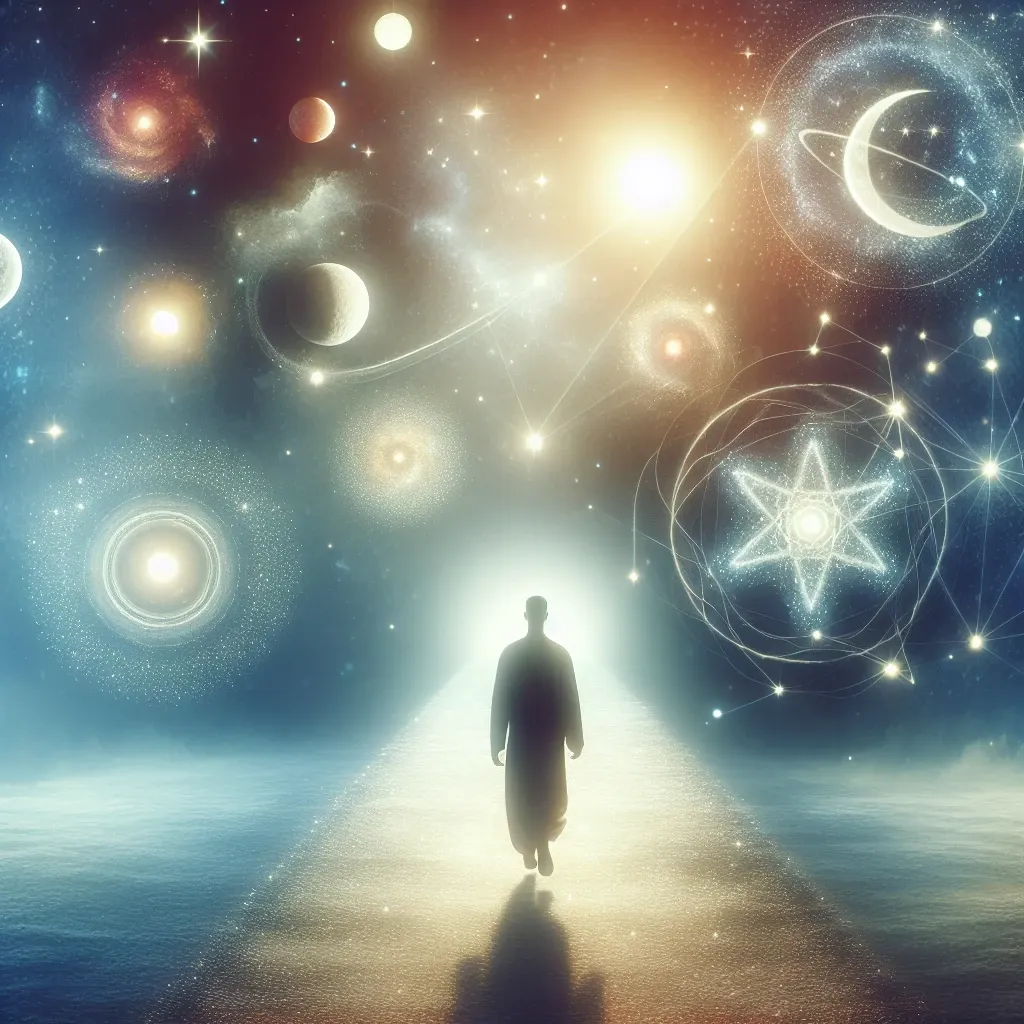 Illustration of a person walking on a path in a dream