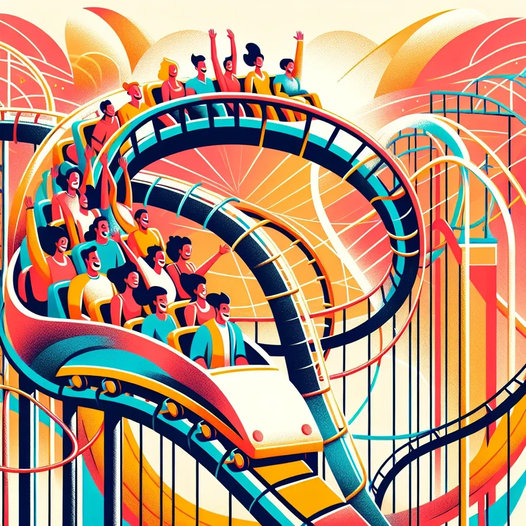 Illustration of a rollercoaster in an amusement park