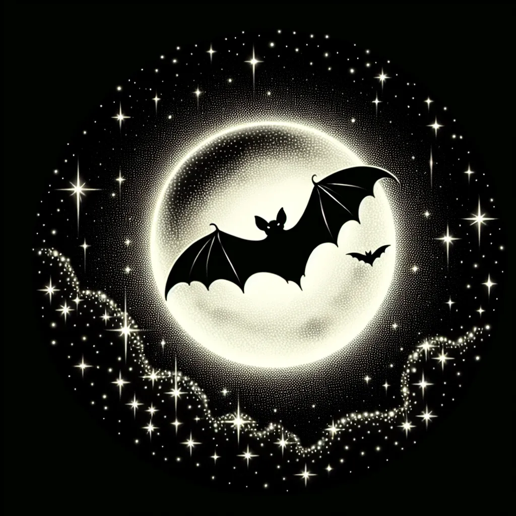 Illustration of a bat flying in the night sky