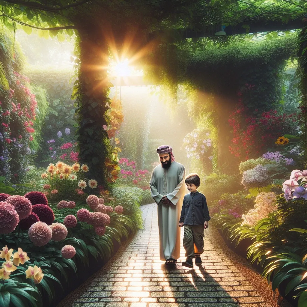 Illustration of a father and son in a dream, symbolizing the bond between generations and the journey of life.