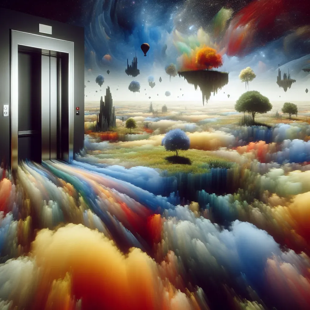 Illustration of an elevator symbolizing dream interpretation and the subconscious mind.
