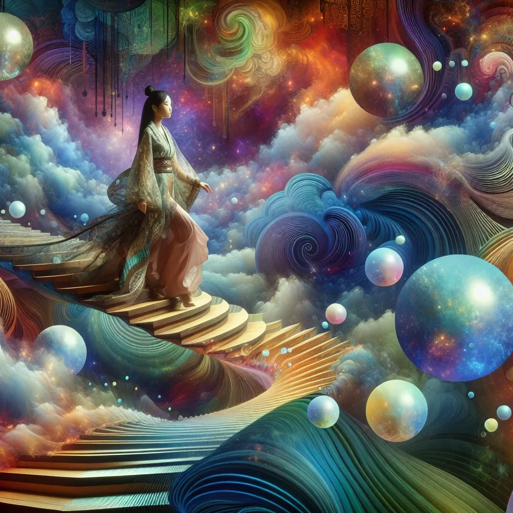 Illustration of a person going down steep stairs in a dream